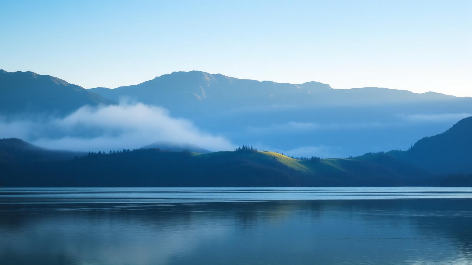 Calm mountain lake at dawn